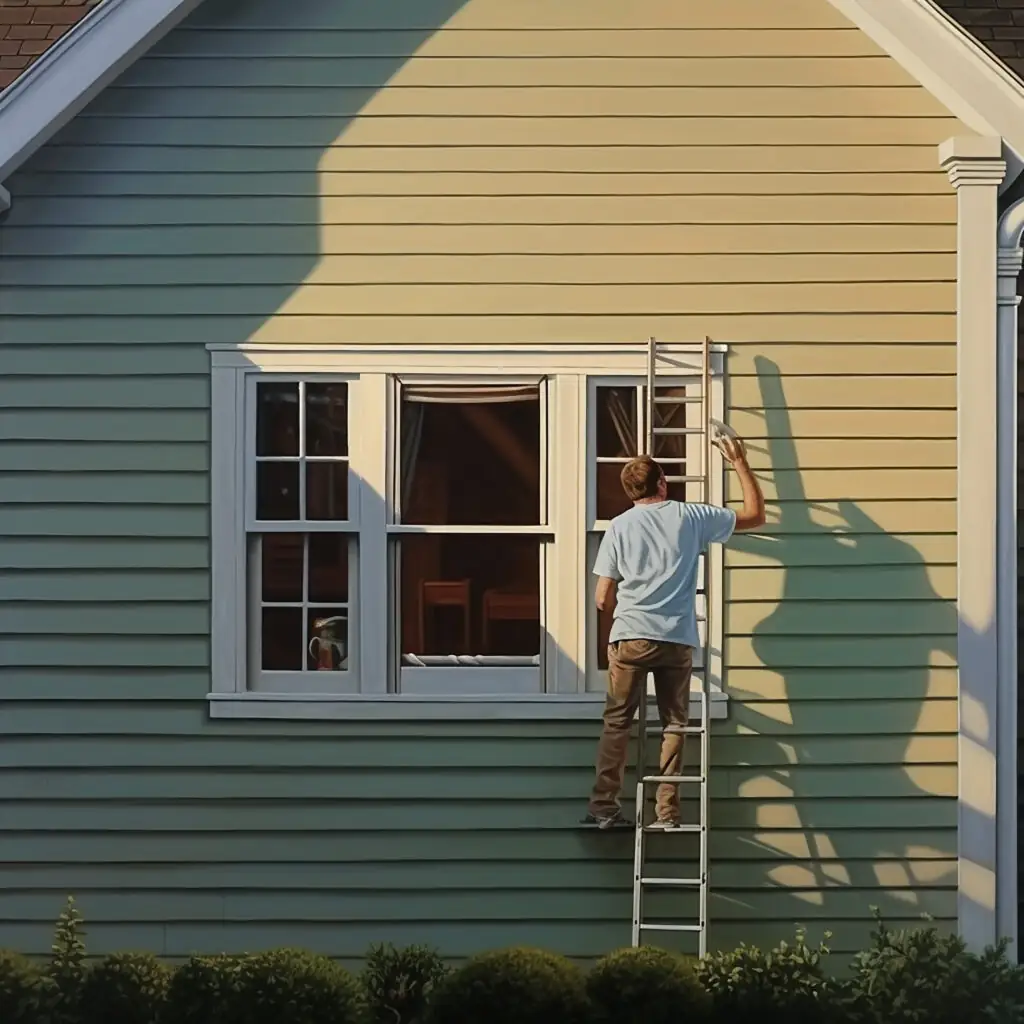 Contractor working on house siding